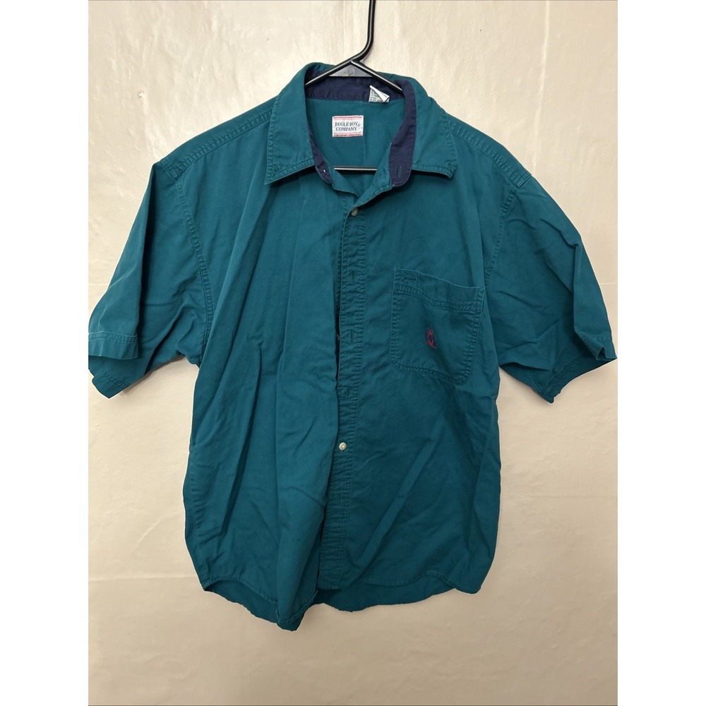 Mens Vintage Bugle Boy Large Dark Green Short Sleeve Shirt